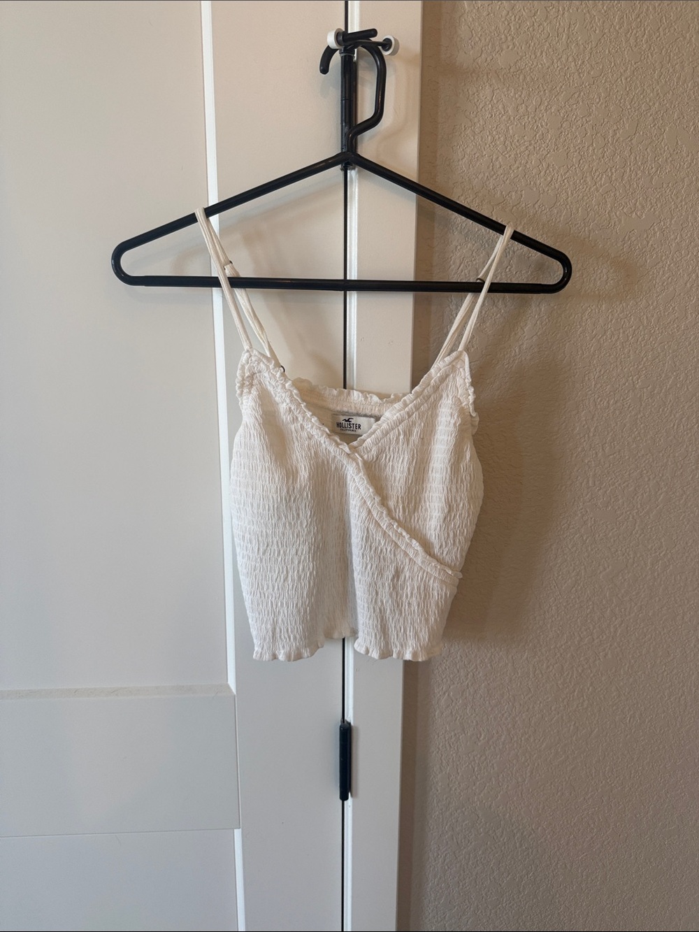 Hollister White Crinkle Wrap-Front Spaghetti Strap Cami